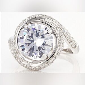 Sterling Silver Round White CZ Halo Ring